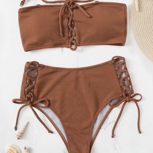 Light brown strappy bikini set